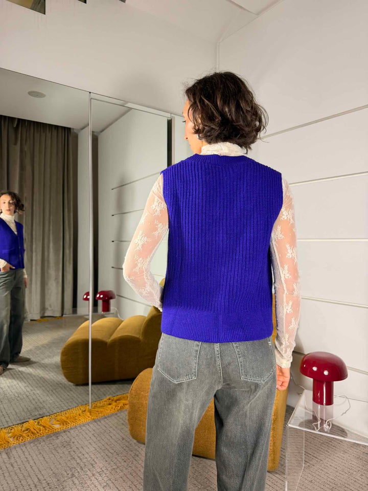 Gilet in maglia con scollo a V viola 