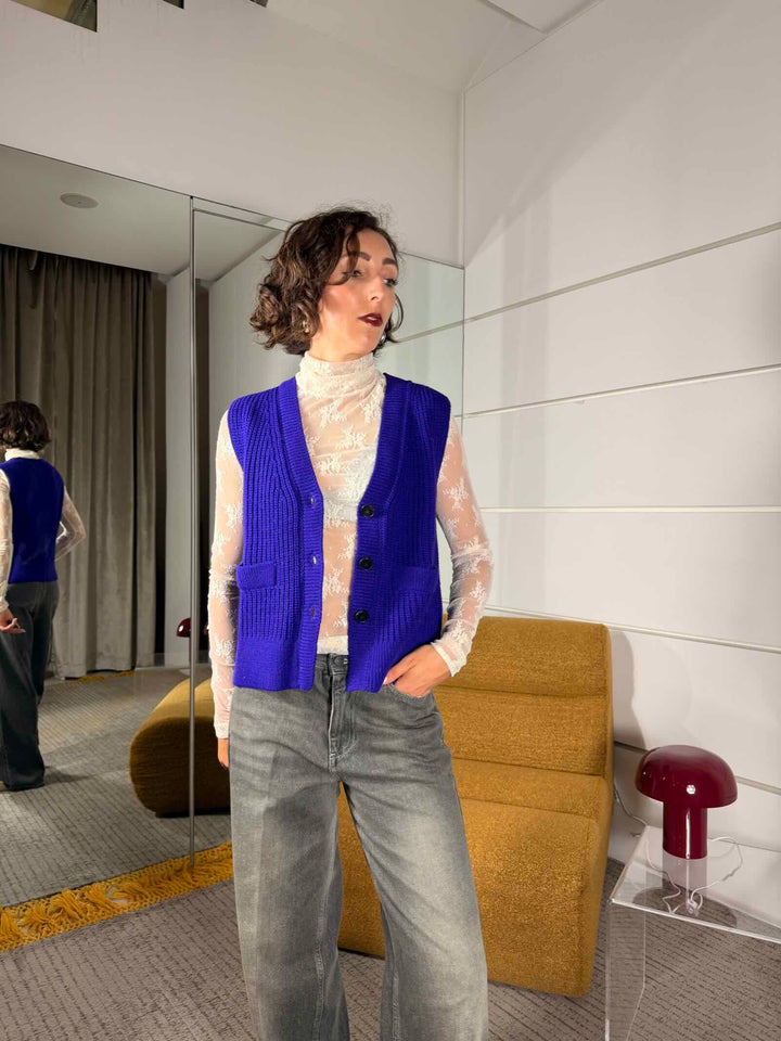Gilet in maglia con scollo a V viola 