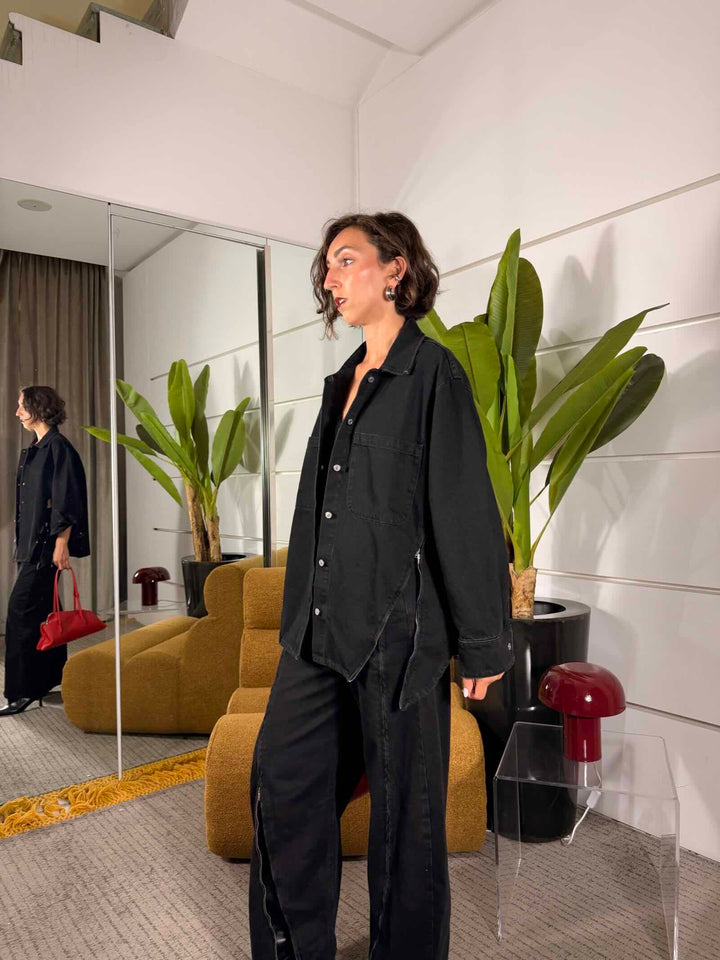 Camicia over con zip denim nero 