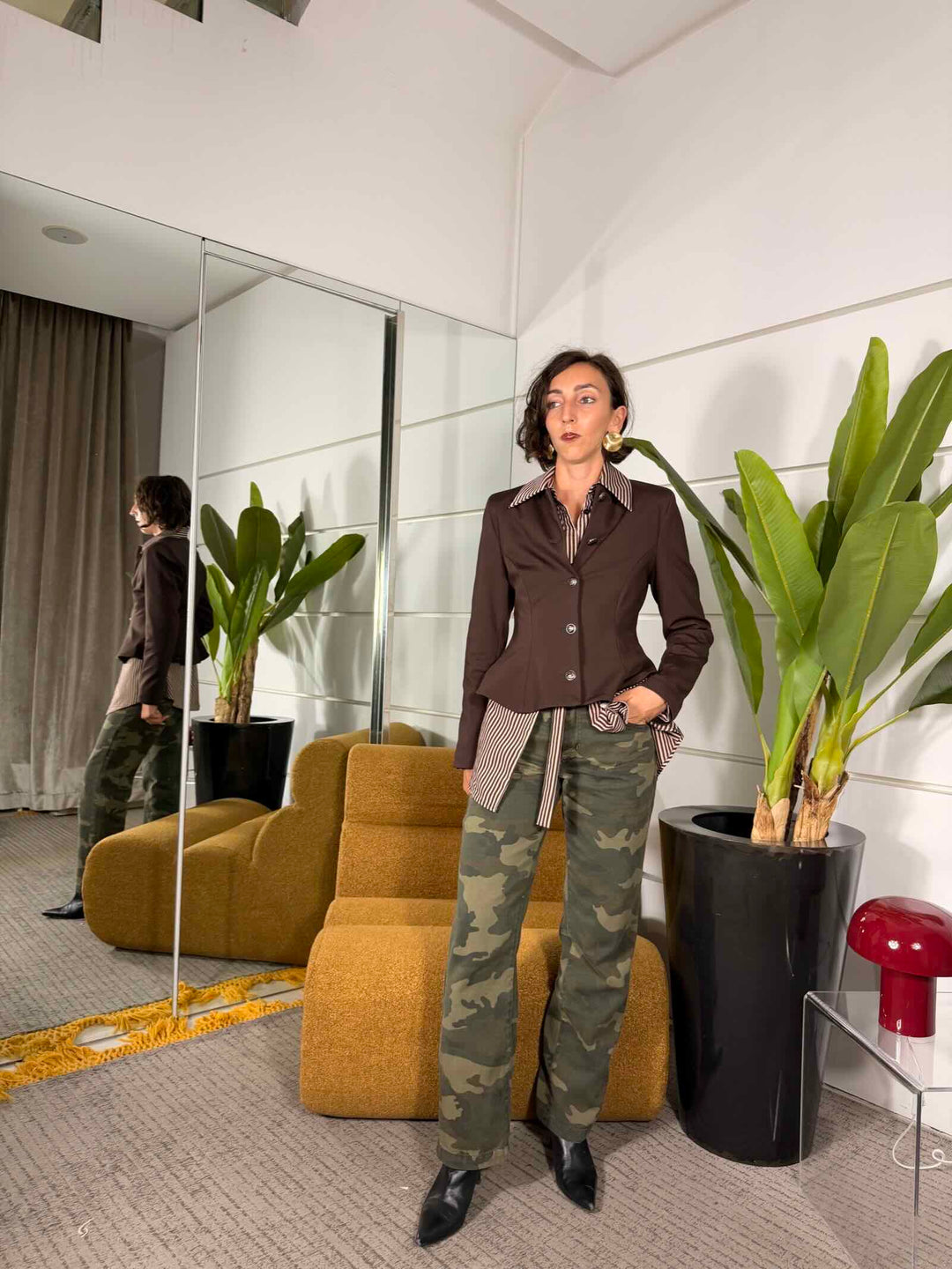 Pantalone gamba dritta stampa mimetica militare 