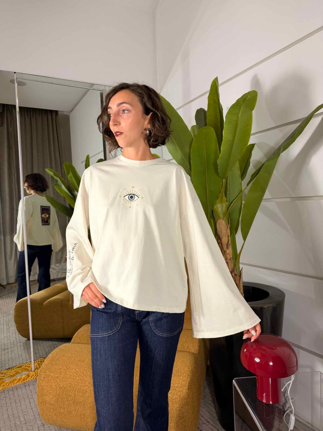 T-shirt manica lunga over con stampa di occhio ice 