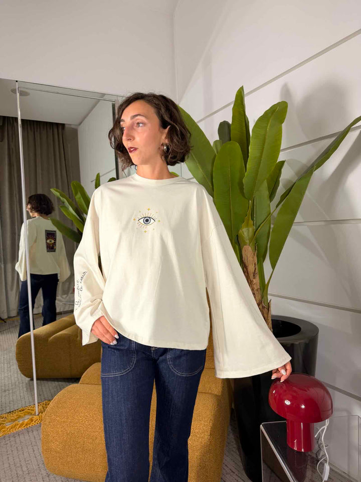 T-shirt manica lunga over con stampa di occhio ice 