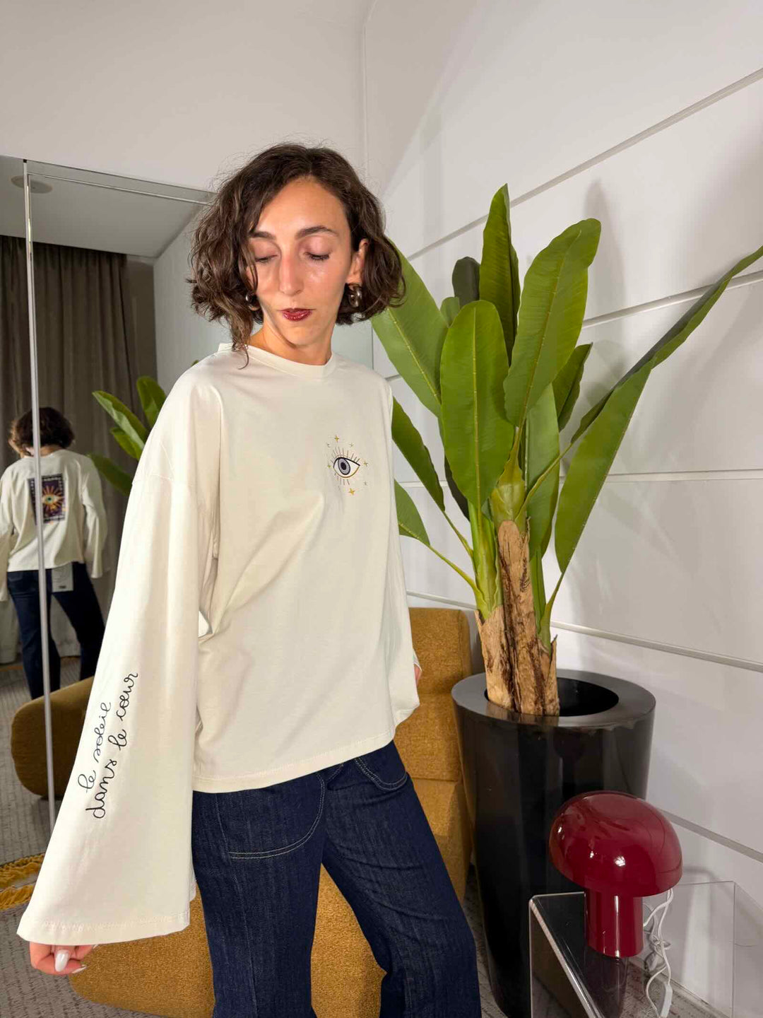 T-shirt manica lunga over con stampa di occhio ice 