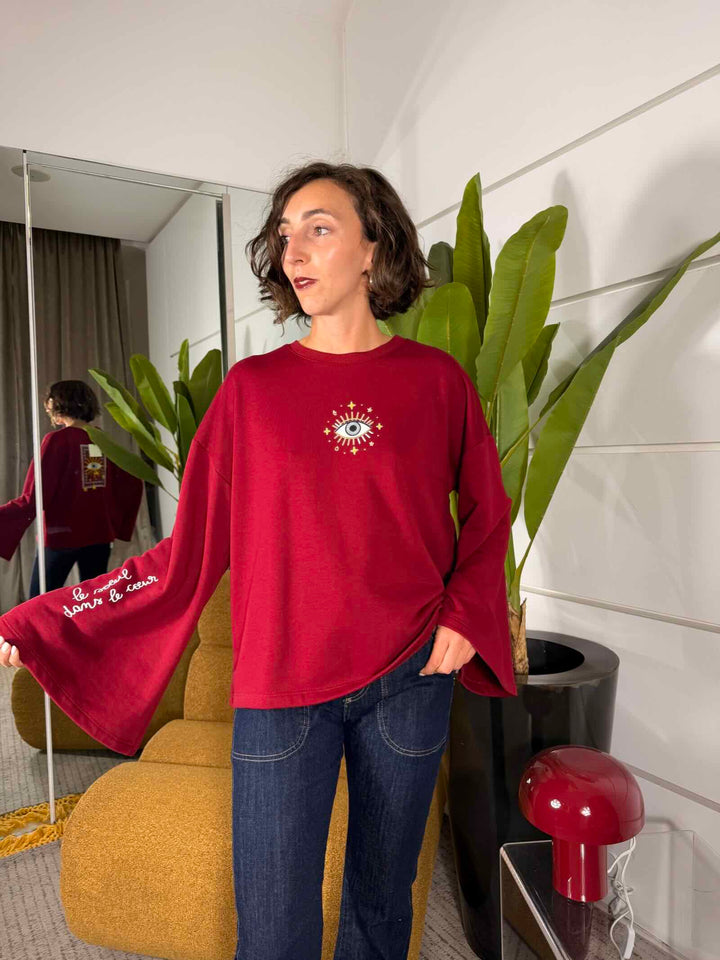 Felpa bordeaux con stampa occhio davanti 