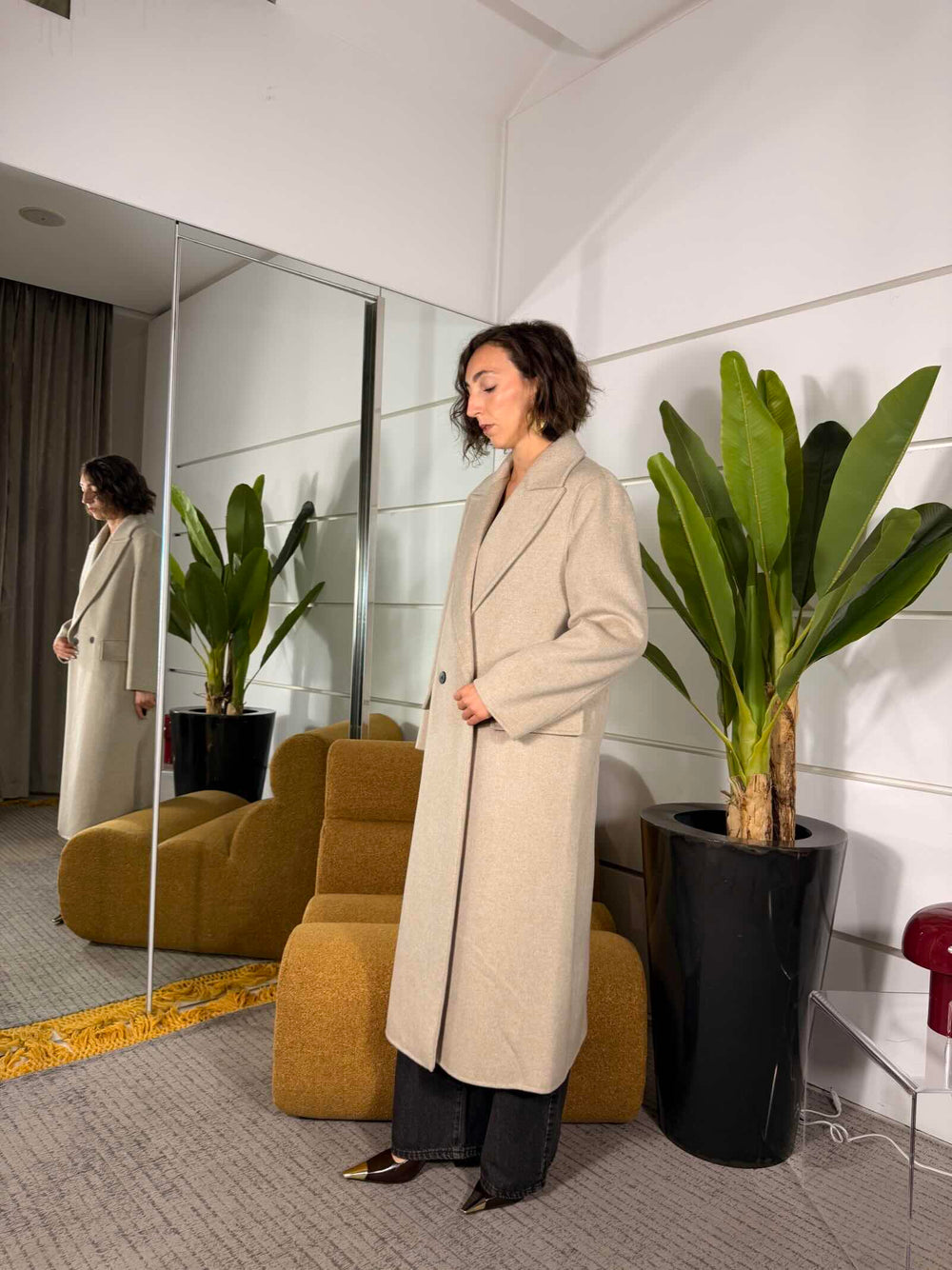 Cappotto tortora 50% lana trapuntato 