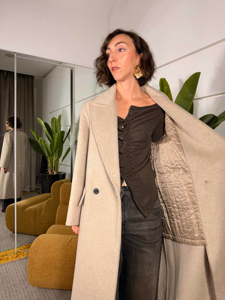 Cappotto tortora 50% lana trapuntato 
