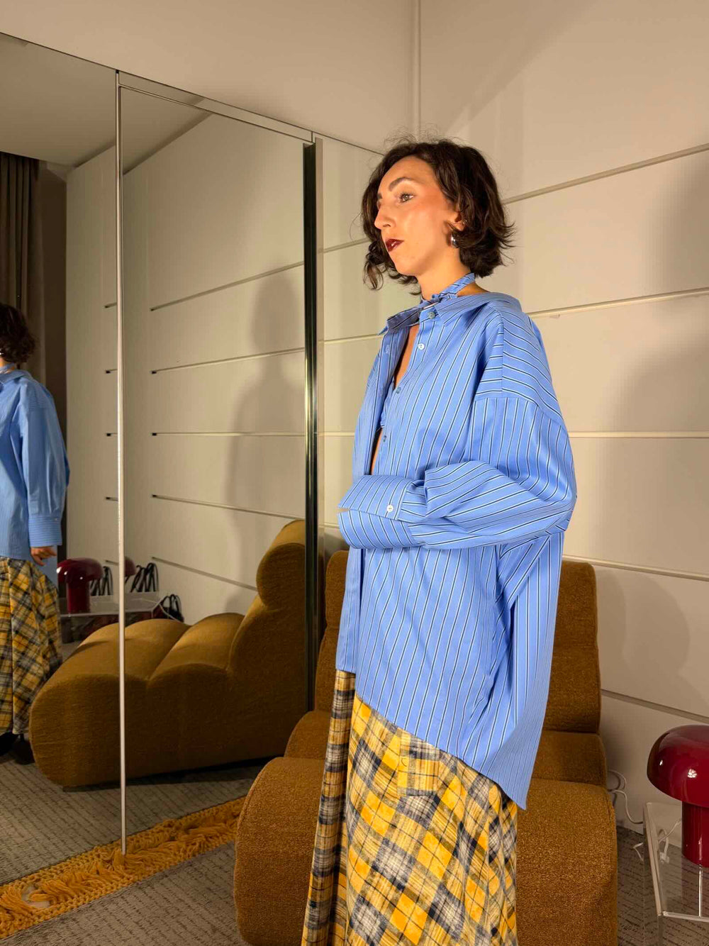 Camicia a righe con laccio al collo color oxford 
