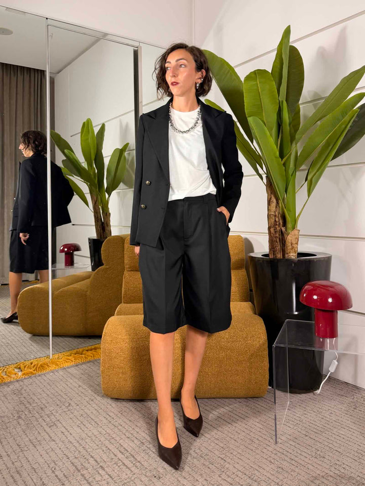 Bermuda baggy con pinces nero 