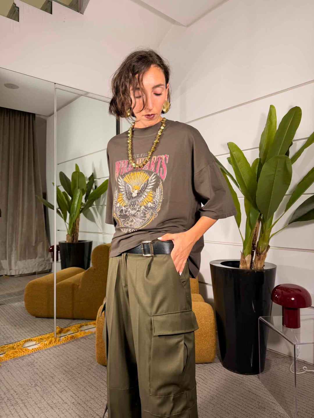 Pantalone cargo con cinta multi tasche militare 