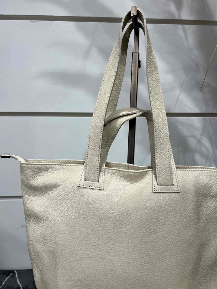 borsa in pelle beige con doppio manico