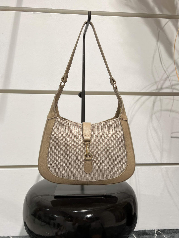 borsa in rafia taupe con tracolla