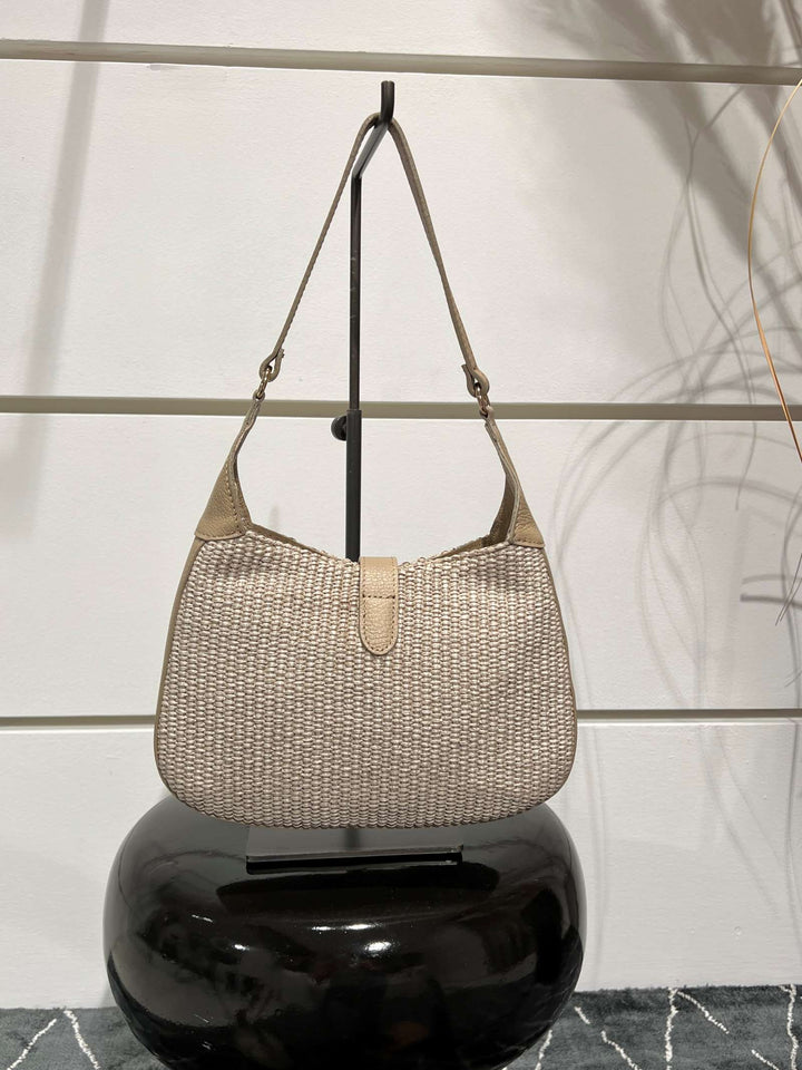 borsa in rafia taupe con tracolla