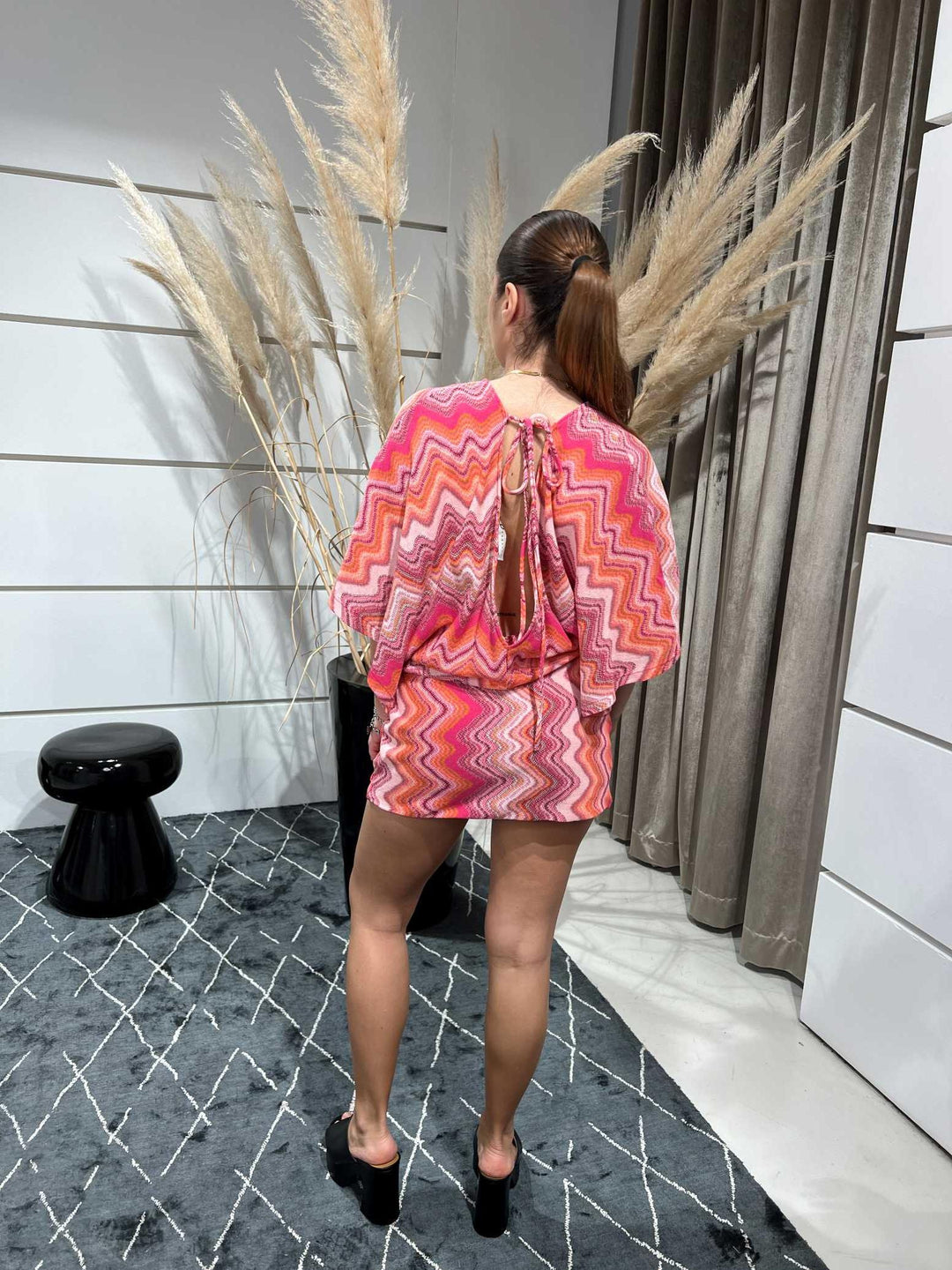 mini abito kimono fantasia simil missoni