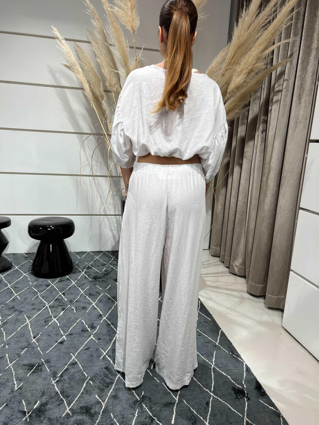 pantalone doppia palazzo in lino e viscosa bianco