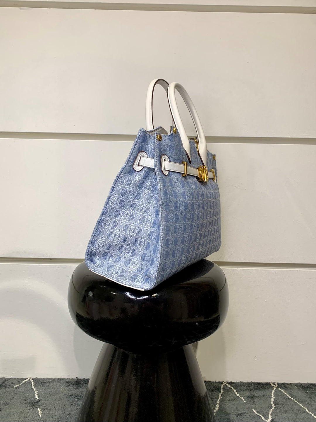 Borsa a mano monogram blue denim e bianco