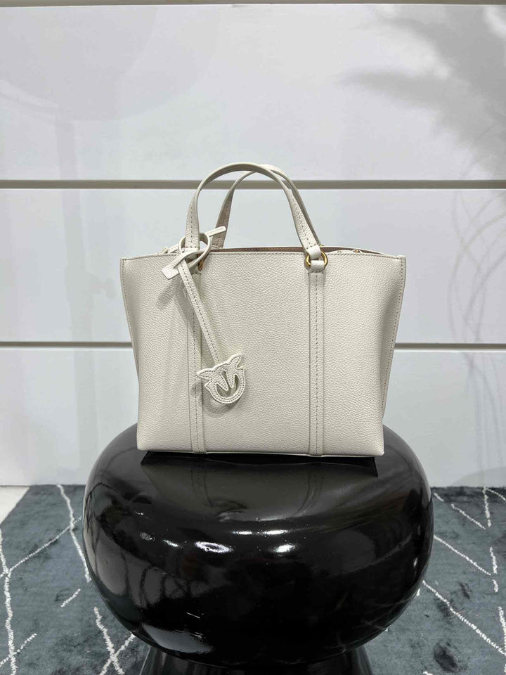 BORSA SHOPPER CLASSIC IN PELLE BOTTALATA BIANCO SETA