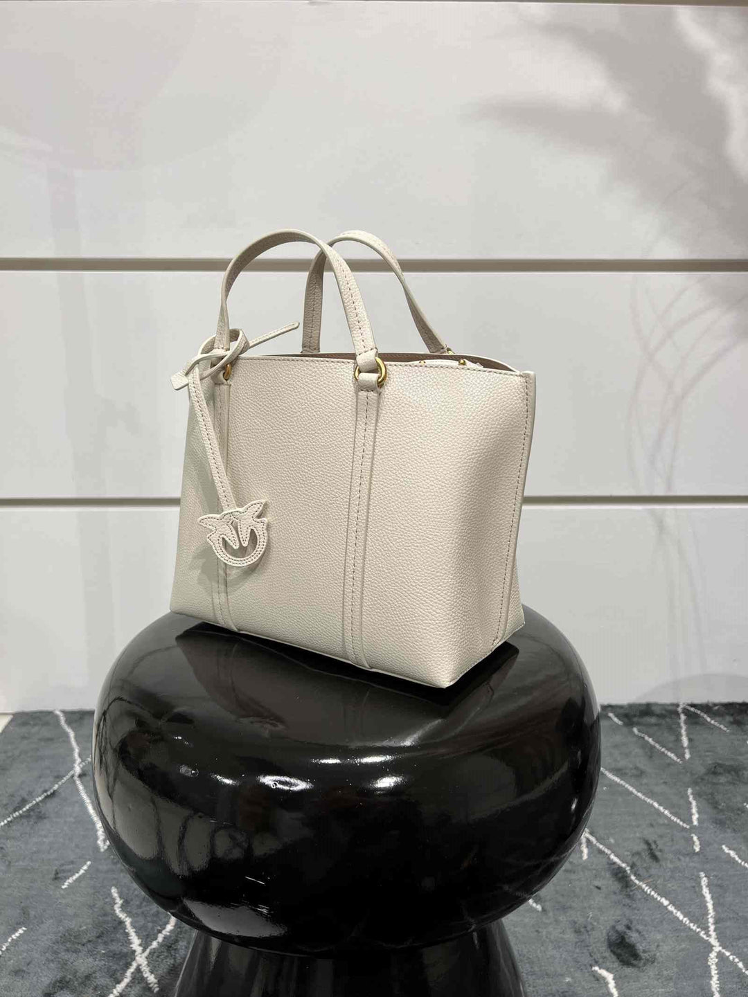 BORSA SHOPPER CLASSIC IN PELLE BOTTALATA BIANCO SETA