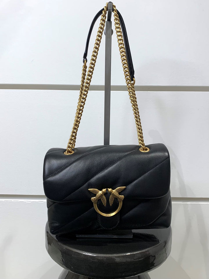 borsa love puff classic in nappa nero fibbia oro