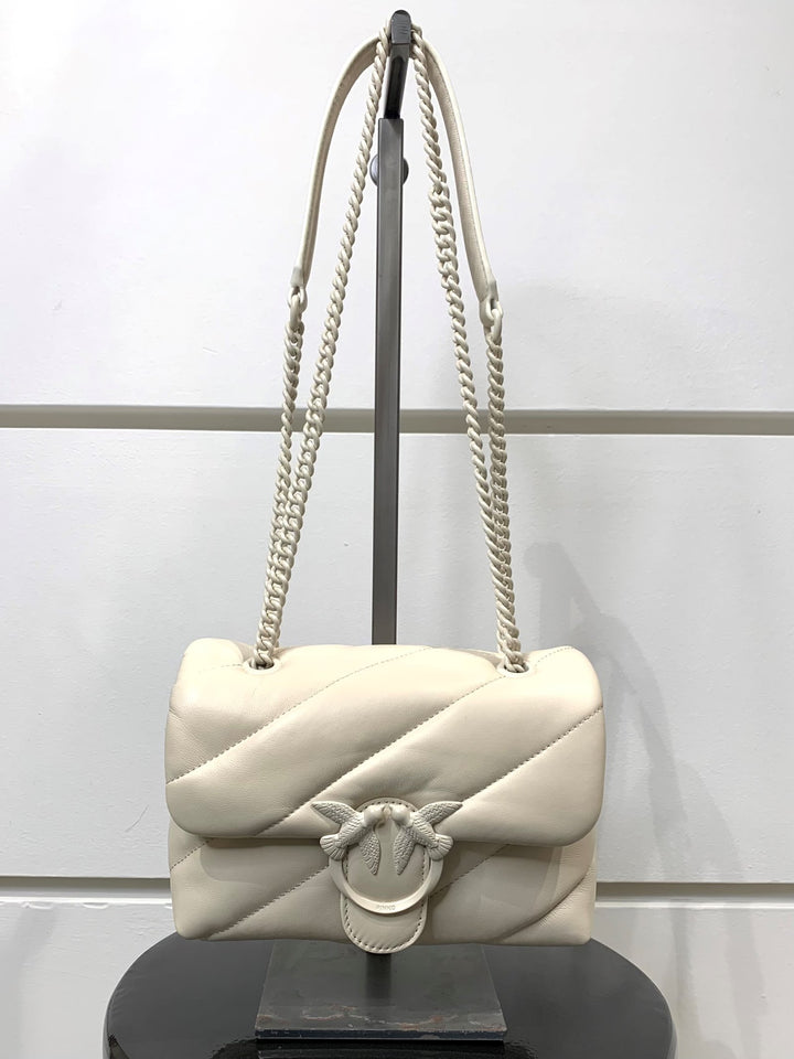 borsa love puff mini panna con logo bianco