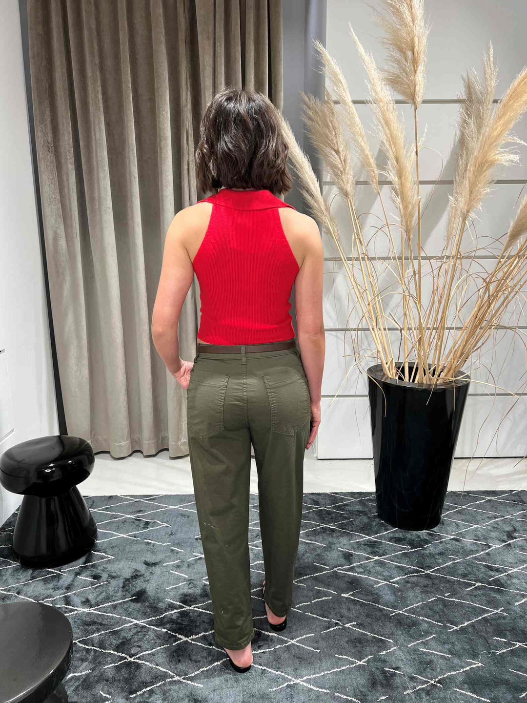 pantalone cargo in cotone con cinta in vita verde militare