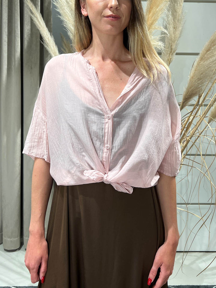 camicia in mussola di cotone rosa chiaro