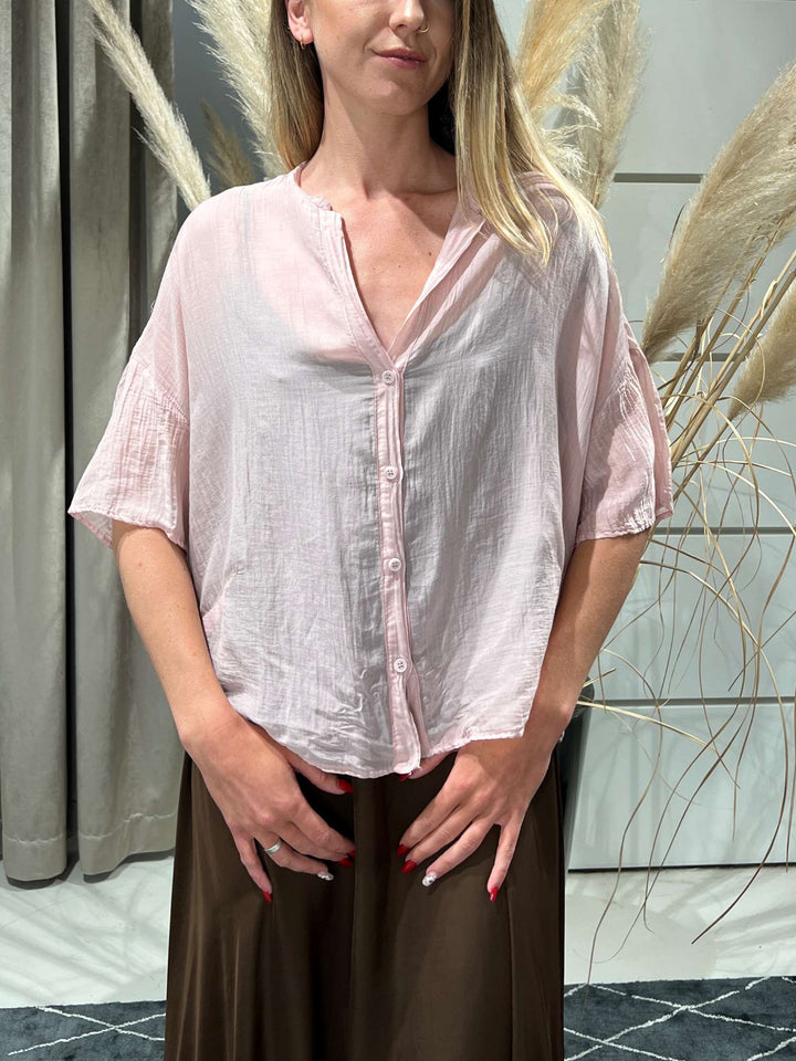 camicia in mussola di cotone rosa chiaro