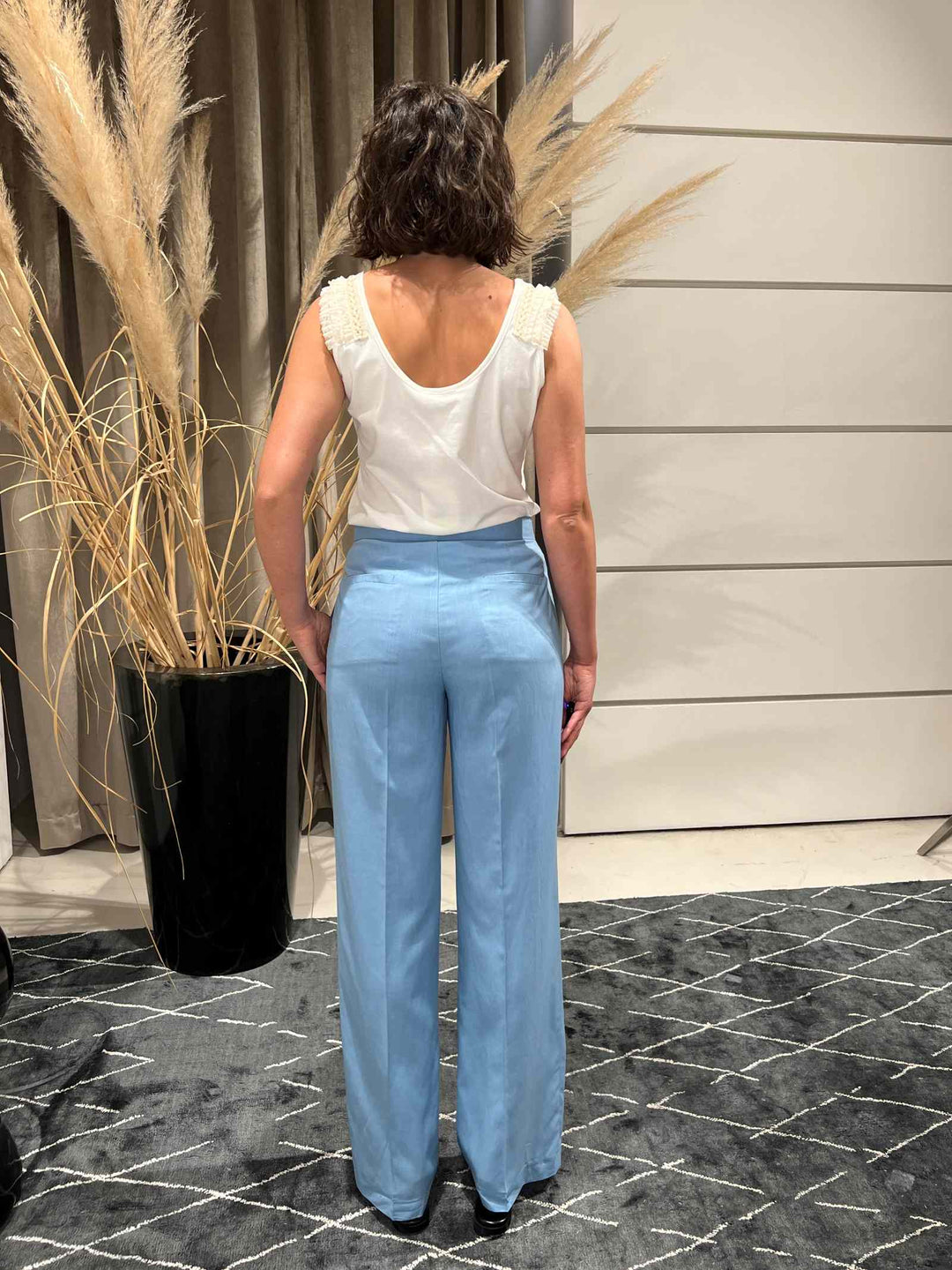 Pantalone celeste palazzo in misto lino