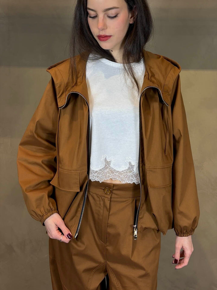 giubbotto effetto bomber in nylon caramello SEDO0538 CARLA G