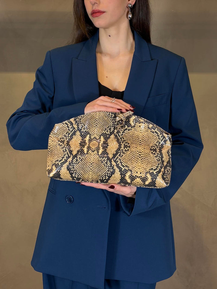 borsa clutch in ecopitone nera e tortora XIRA8404 CARLA G. ACCESSORI