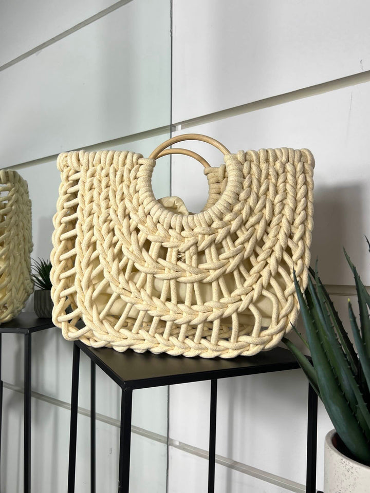 borsa beige a intreccio in corda con tracolla CE-2504BEIGE FEMME CAFE SELECTION