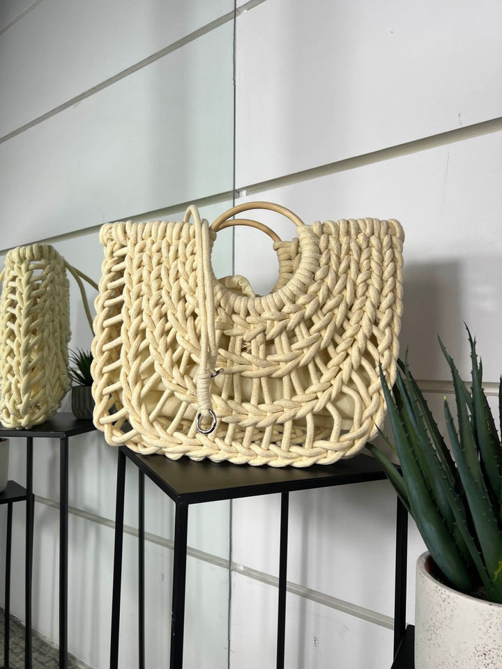 borsa beige a intreccio in corda con tracolla CE-2504BEIGE FEMME CAFE SELECTION