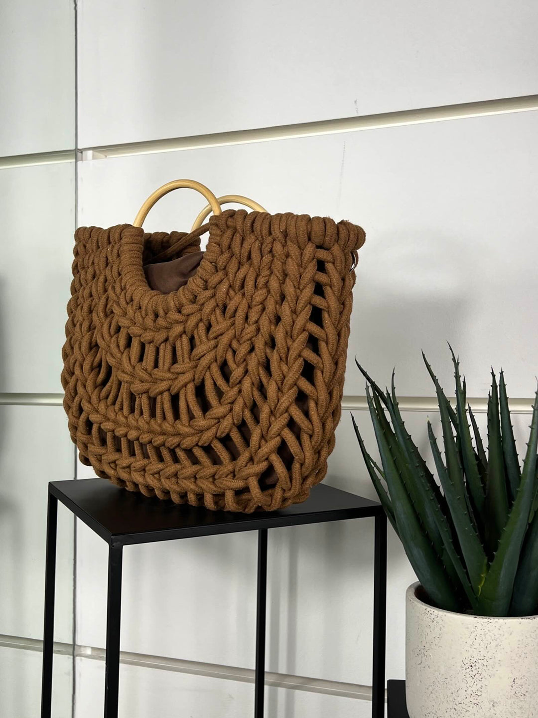 borsa marrone a intreccio in corda con tracolla CE-2504BROWN FEMME CAFE SELECTION
