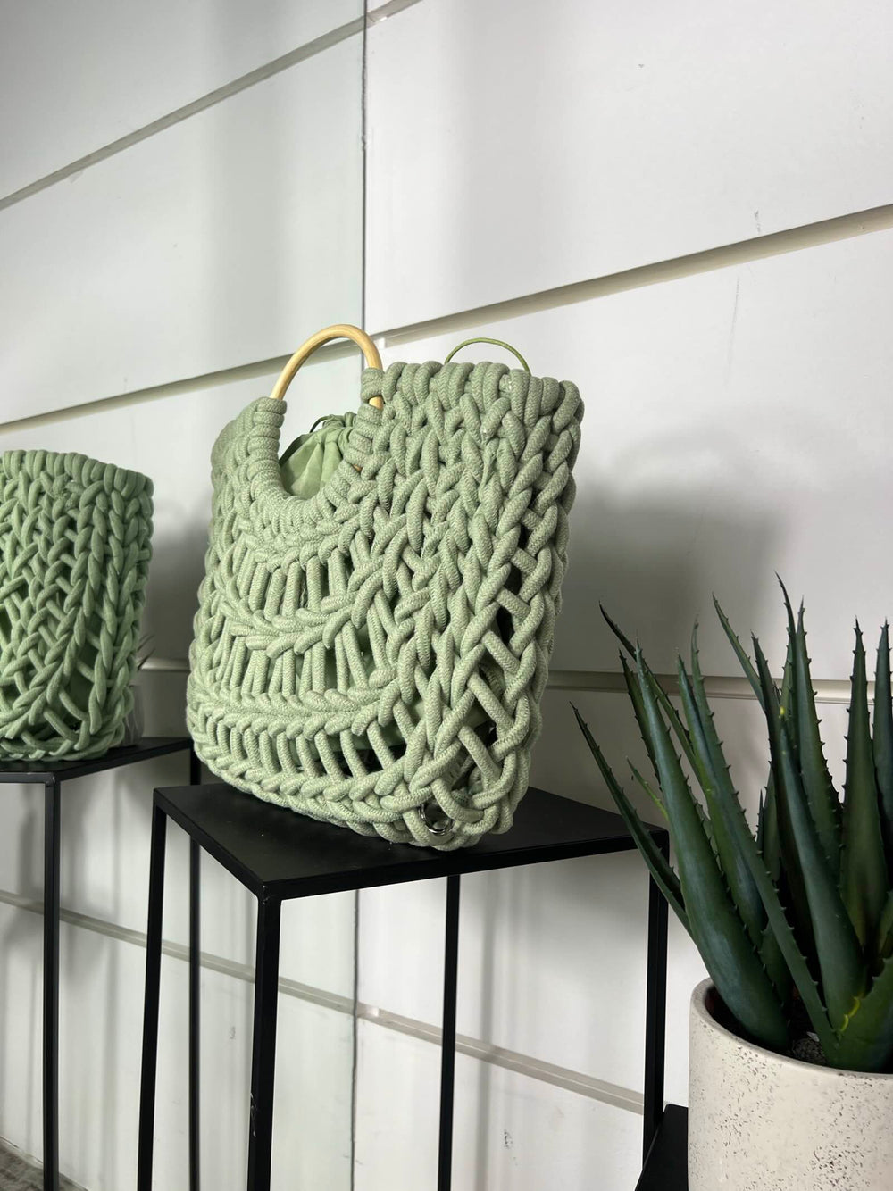 borsa verde  a intreccio in corda con tracolla CE-2504GREEN FEMME CAFE SELECTION
