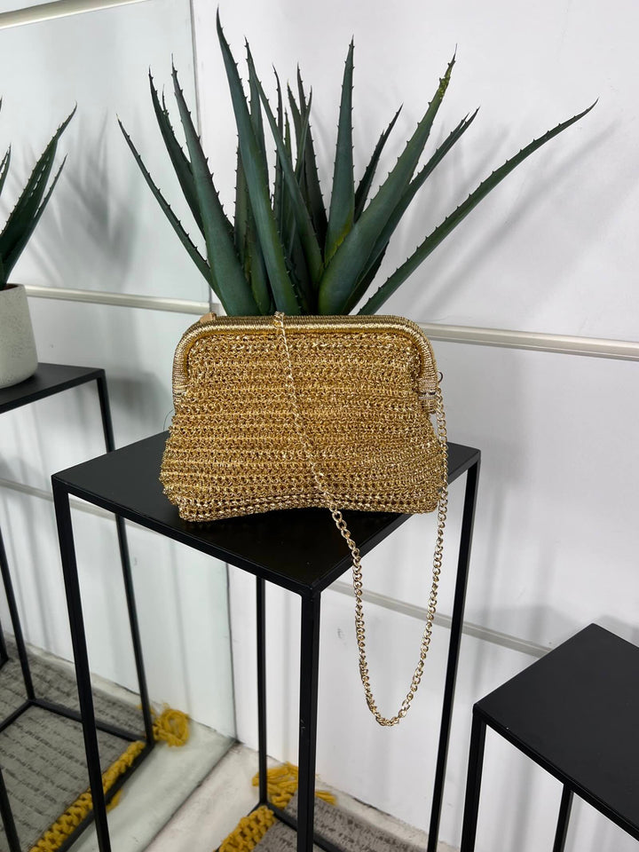 borsa a clucth a intreccio metallizzata oro con tracolla CE-2508GOLD FEMME CAFE SELECTION