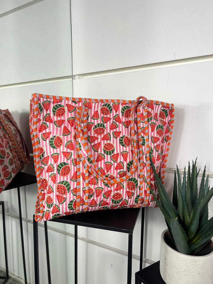 borsa in cotone con stampa anguria rosa CO-B0225ANGURIA/ROSA FEMME CAFE SELECTION