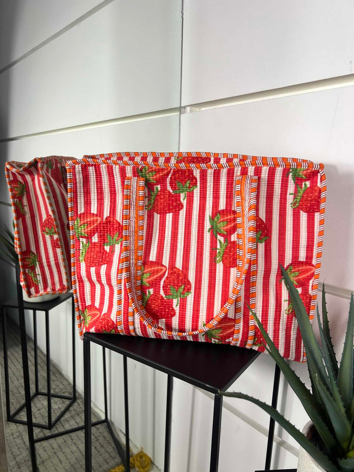 borsa in cotone con stampa fragola rossa CO-B0225FRAGOLA/ROSSO FEMME CAFE SELECTION