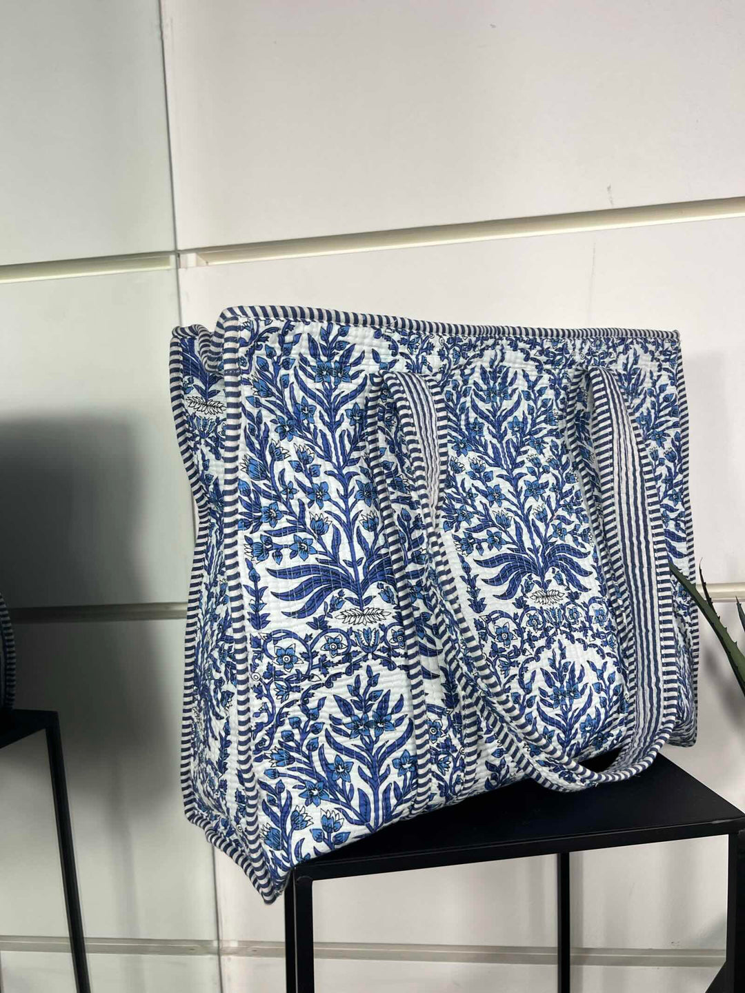 borsa in cotone jasmine bluette e bianco CO-B0225JASMINE/BLUETTE/BIANCO FEMME CAFE SELECTION