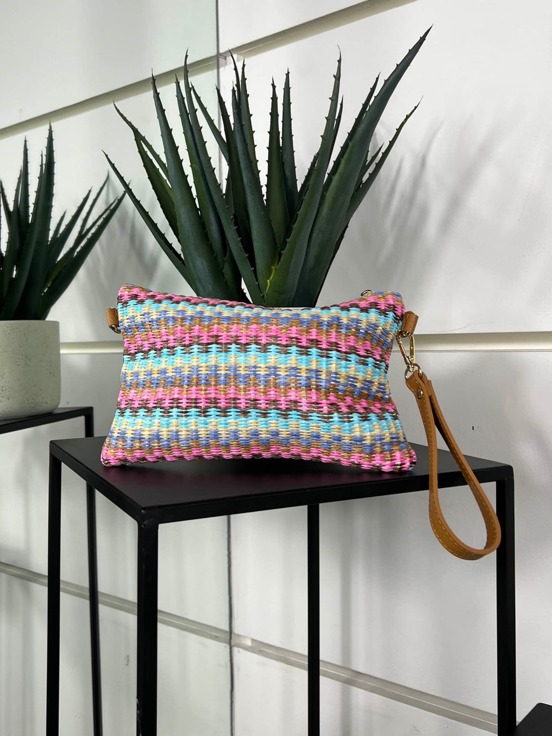 borsa in rafia a mano hawaii con tracolla in pelle RF-B0190HAWAII FEMME CAFE SELECTION