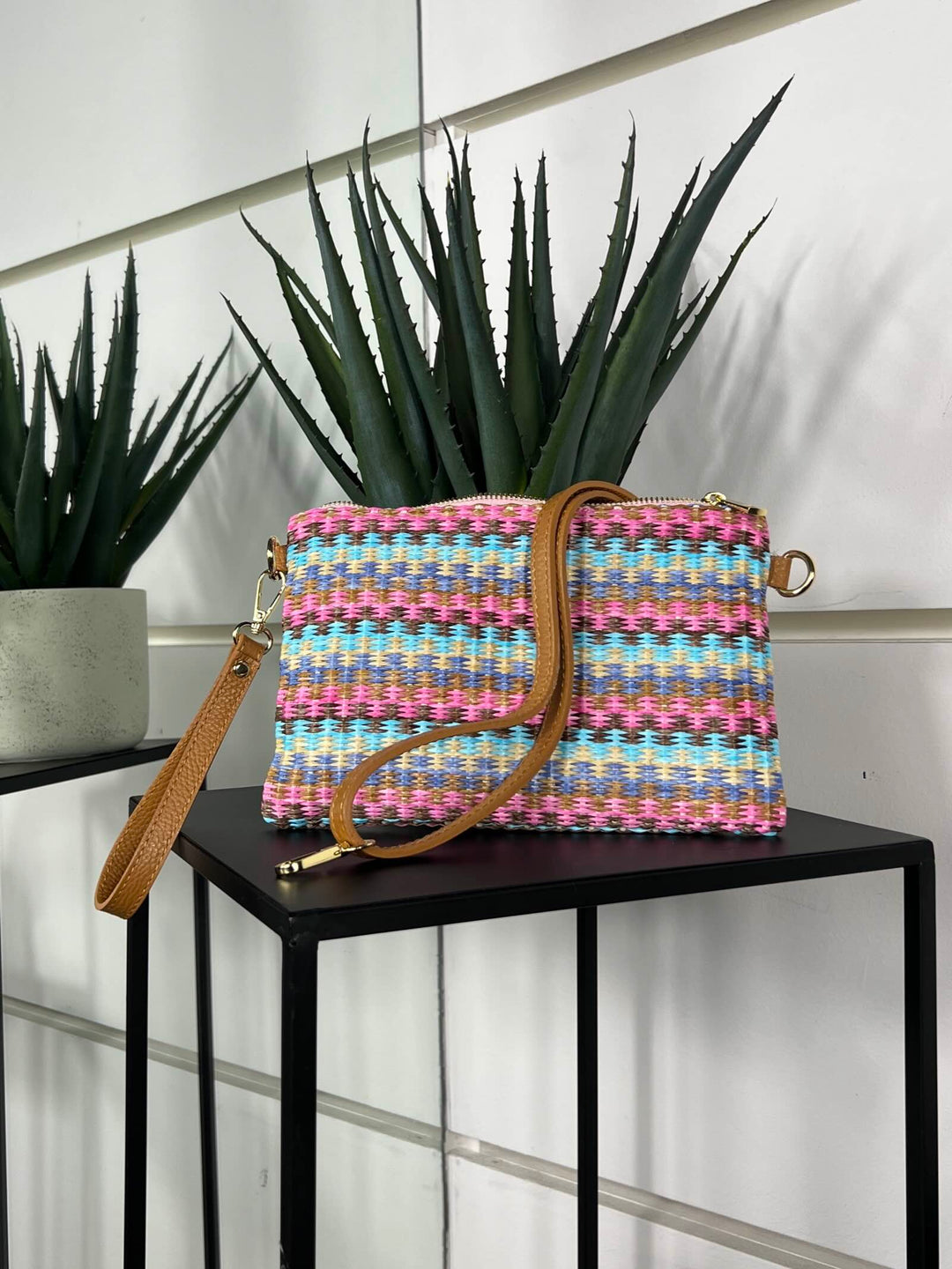 borsa in rafia a mano hawaii con tracolla in pelle RF-B0190HAWAII FEMME CAFE SELECTION