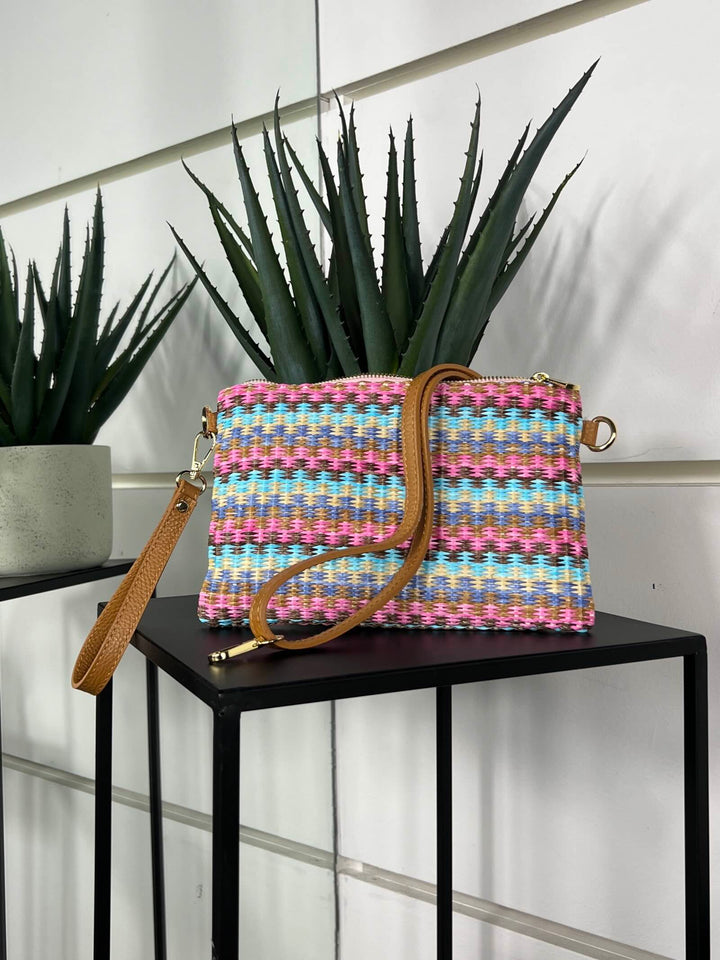 borsa in rafia a mano hawaii con tracolla in pelle RF-B0190HAWAII FEMME CAFE SELECTION