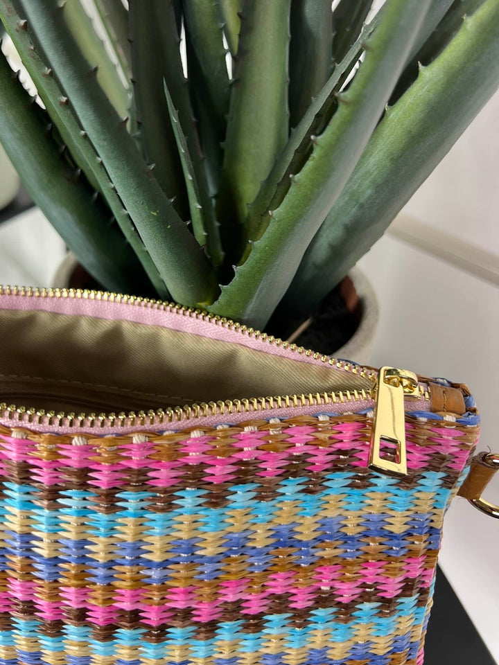 borsa in rafia a mano hawaii con tracolla in pelle RF-B0190HAWAII FEMME CAFE SELECTION