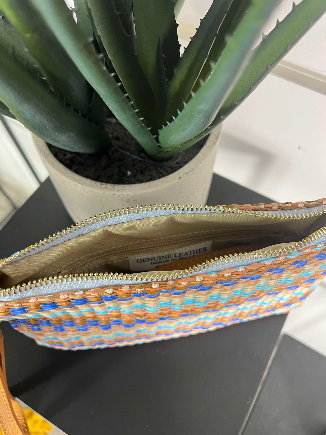 borsa in rafia Oceania a mano con tracolla in pelle regolabile RF-B0190OCEANIA FEMME CAFE SELECTION