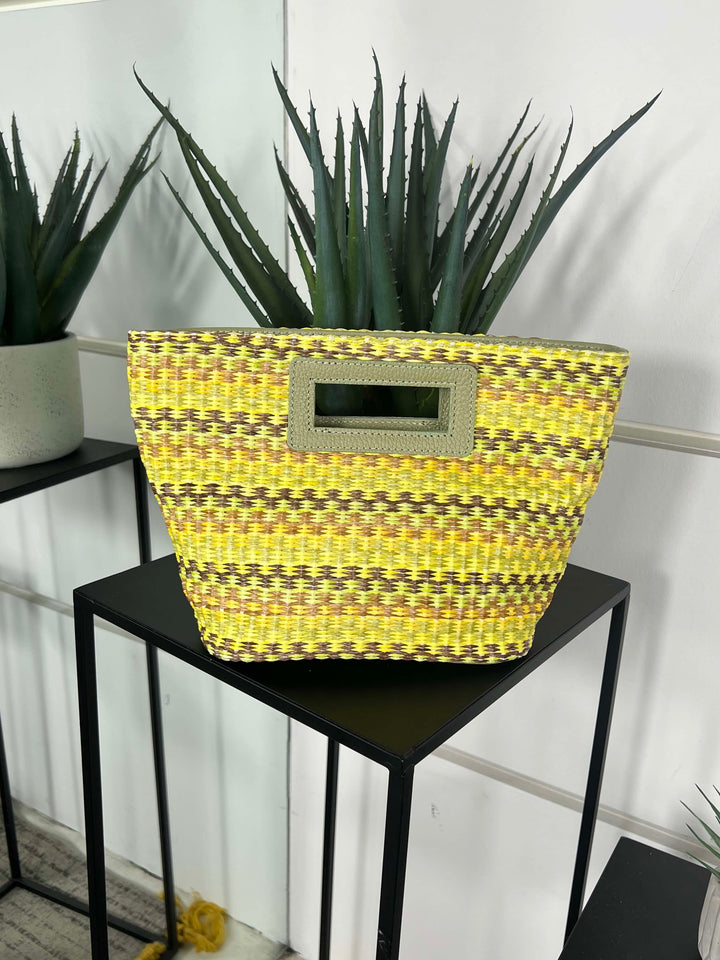 borsa in rafia a mano con inserti in pelle pistacchio RF-BO0188PISTACCHIO FEMME CAFE SELECTION
