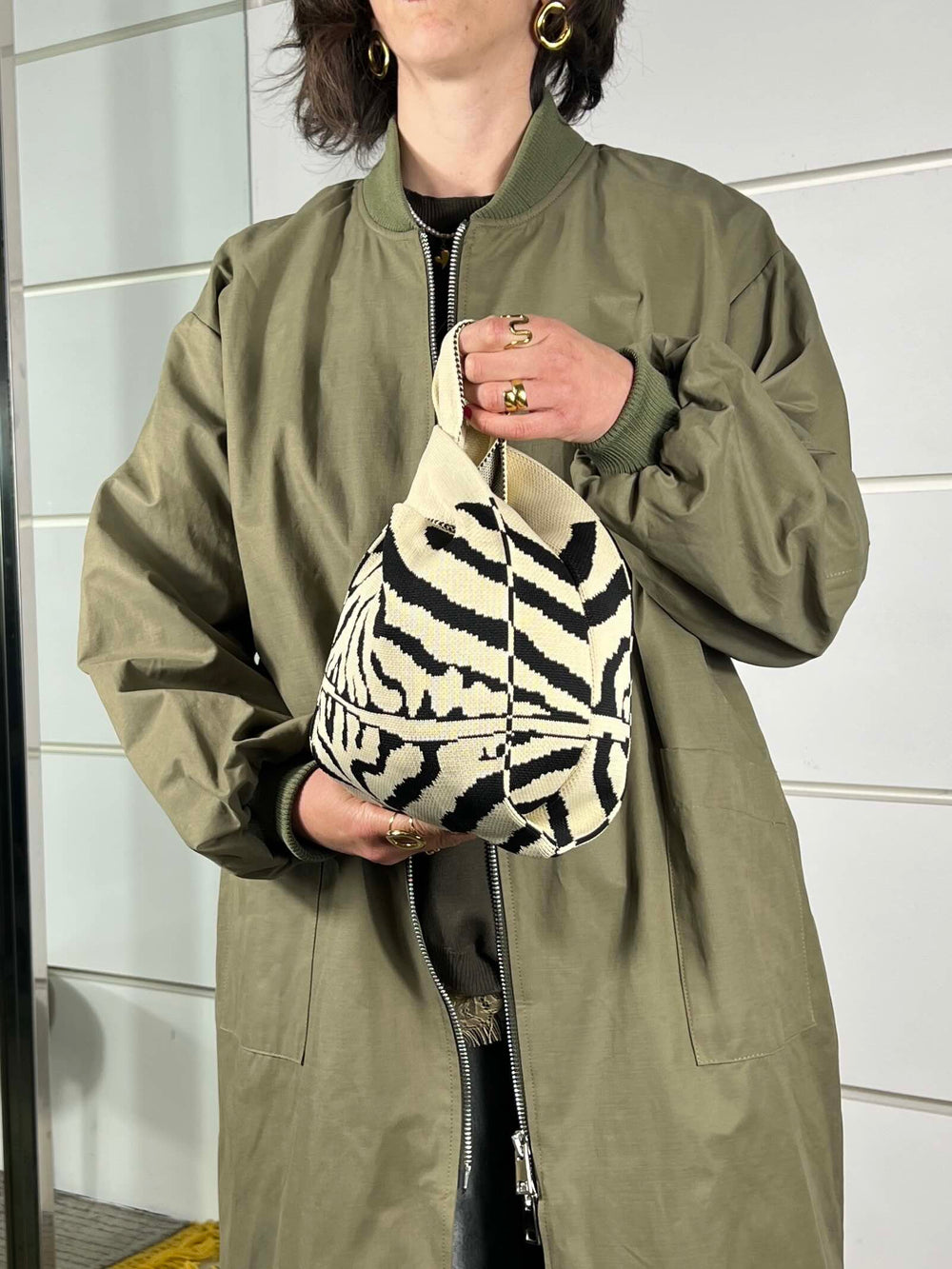 borsa in tessuto, a mano, a fantasia black zebra TUB2416BLACK ZEBRA FEMME CAFE SELECTION