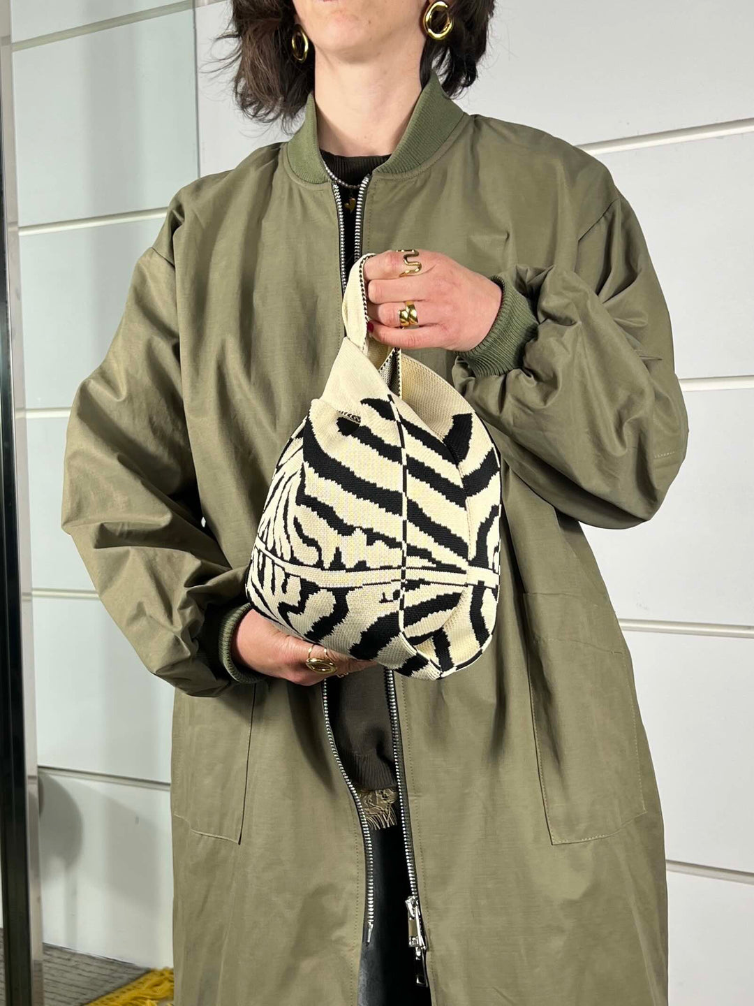 borsa in tessuto, a mano, a fantasia black zebra TUB2416BLACK ZEBRA FEMME CAFE SELECTION