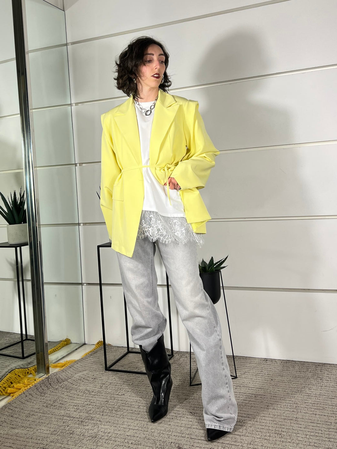 giacca maxi spalla con cinta 26MP25076LIME FEMME SELECTION