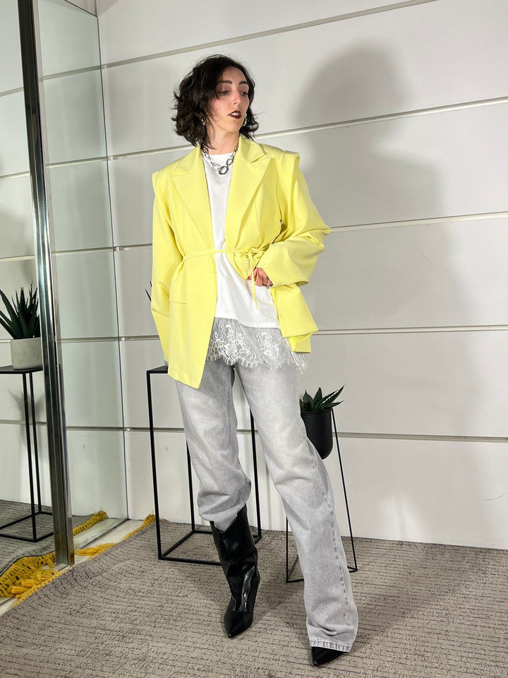 giacca maxi spalla con cinta 26MP25076LIME FEMME SELECTION