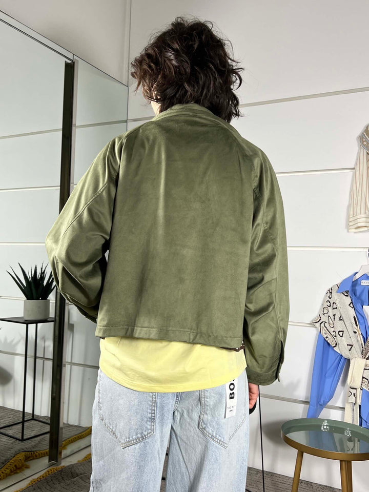 giubbotto scamosciato con zip verde 26MP26058VERDE MILITARE FEMME SELECTION