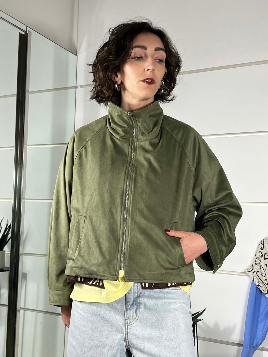 giubbotto scamosciato con zip verde 26MP26058VERDE MILITARE FEMME SELECTION