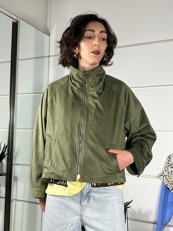 giubbotto scamosciato con zip verde 26MP26058VERDE MILITARE FEMME SELECTION